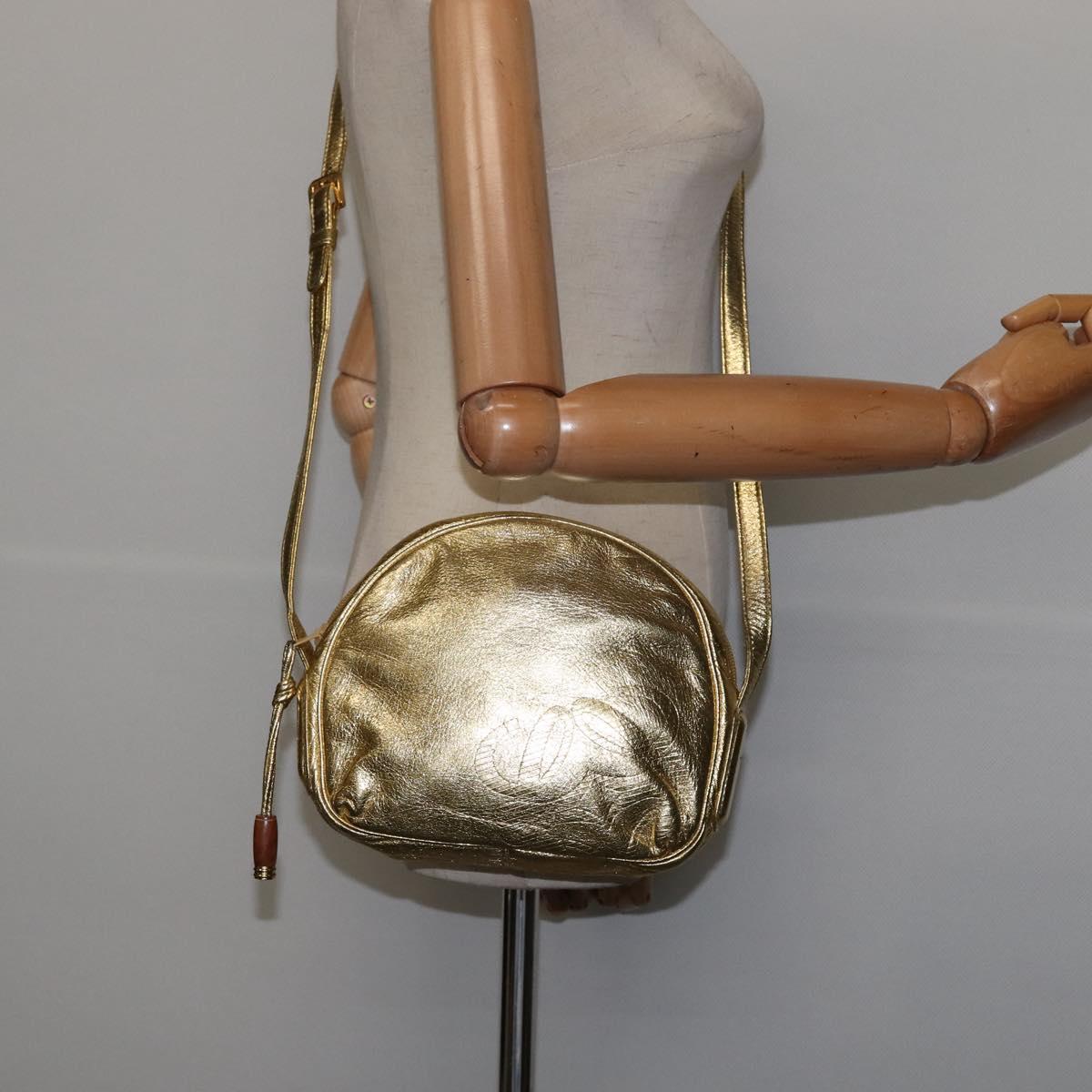 LOEWE Anagram Shoulder Bag Leather Gold Auth bs30180