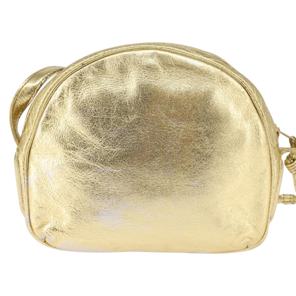 LOEWE Anagram Shoulder Bag Leather Gold Auth bs30180