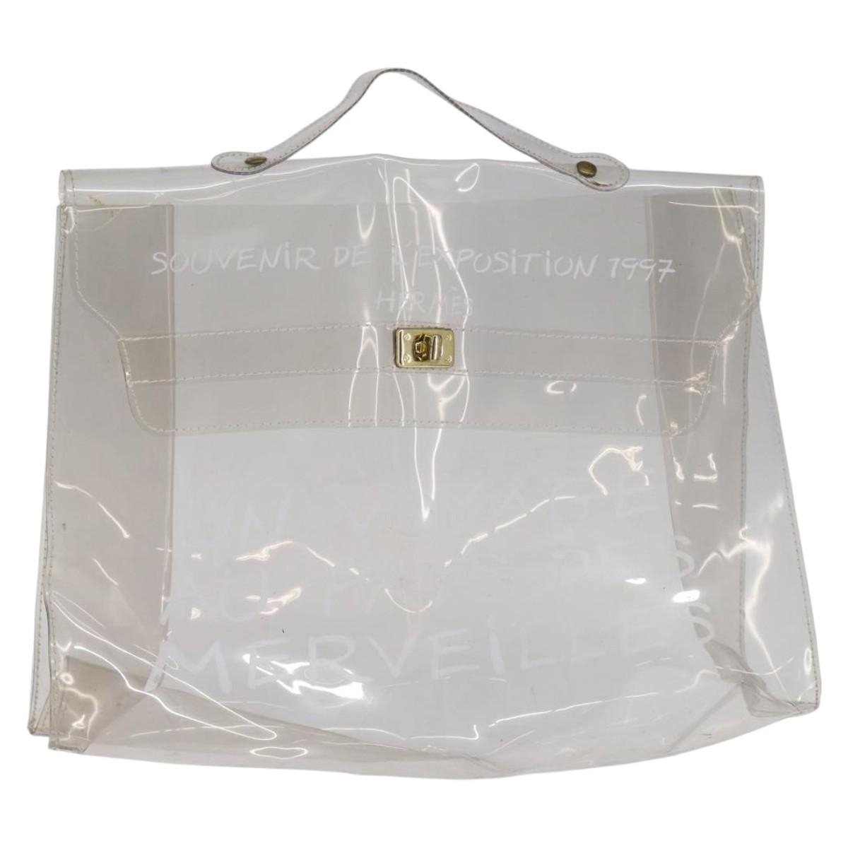 HERMES Vinyl Kelly Hand Bag Vinyl Clear Auth bs30181