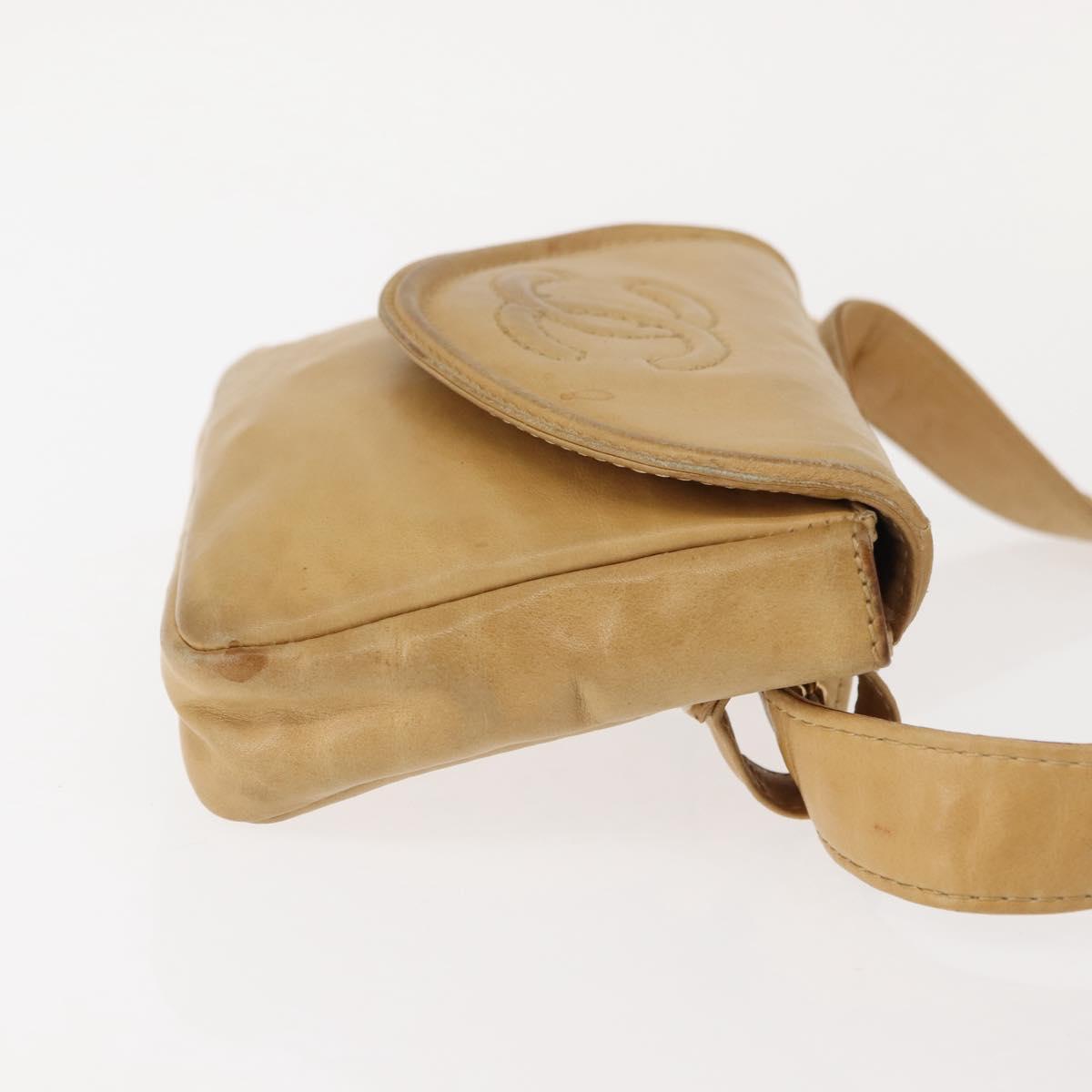 CHANEL Waist Pouch Lamb Skin Beige Gold CC Auth bs30183