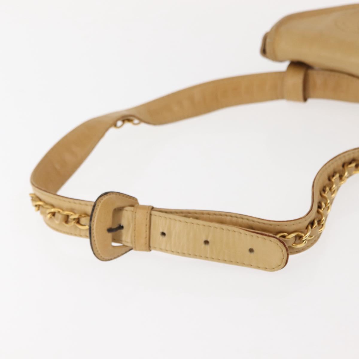 CHANEL Waist Pouch Lamb Skin Beige Gold CC Auth bs30183