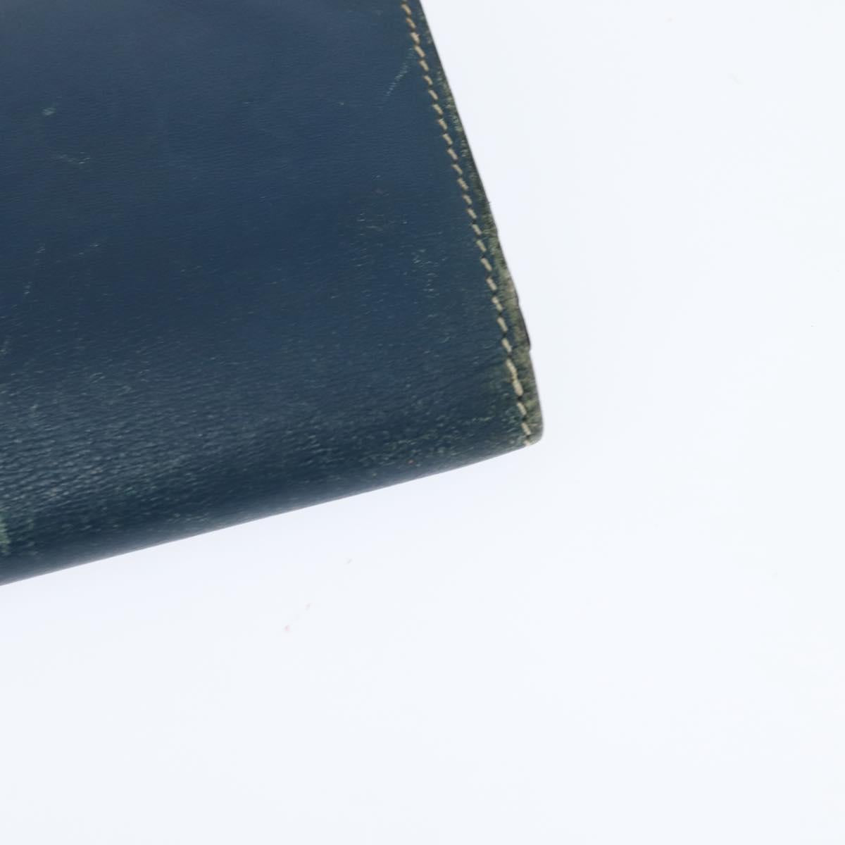 HERMES Bean Wallet Leather Blue Silver Auth bs30184