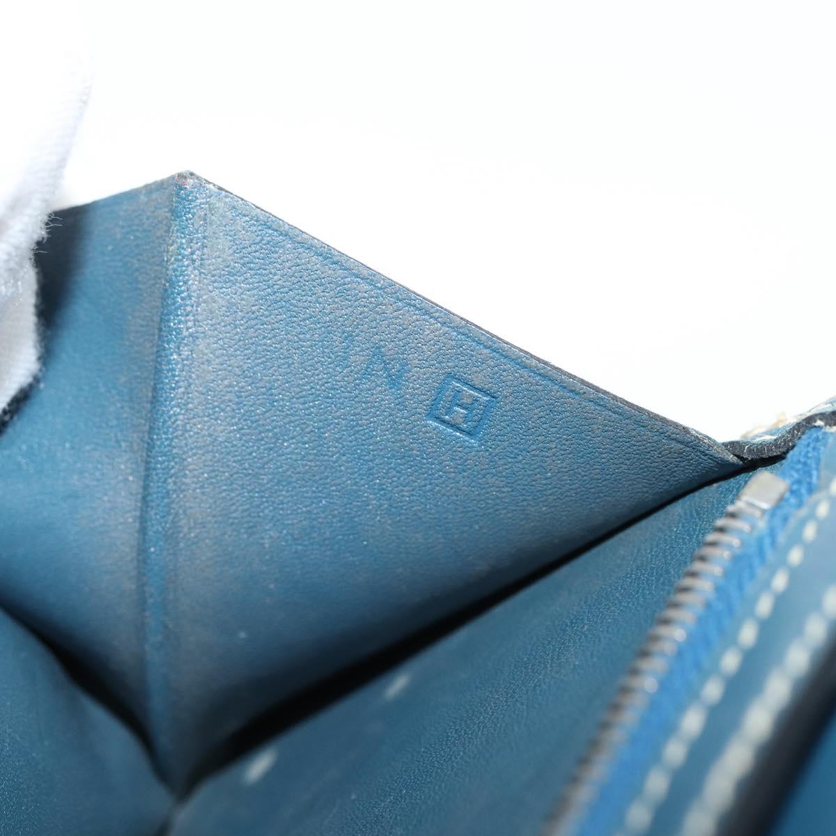 HERMES Bean Wallet Leather Blue Silver Auth bs30184