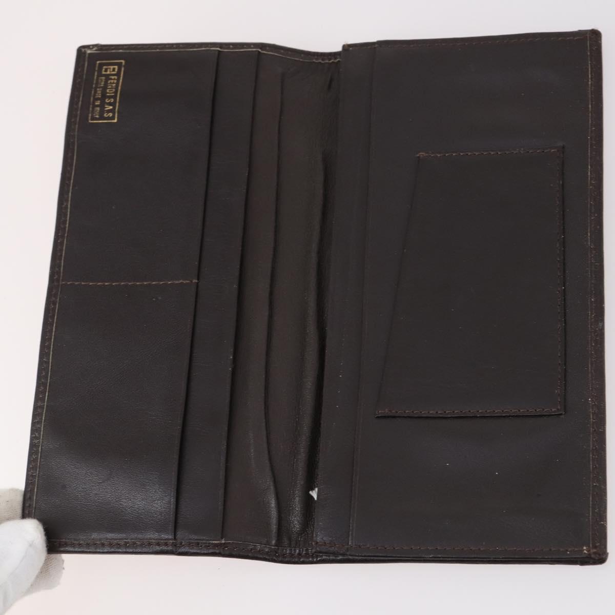 FENDI Zucca Canvas Wallet Leather 7Set Black Brown Auth bs30186