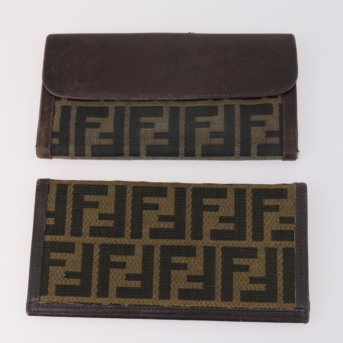 FENDI Zucca Canvas Wallet Leather 7Set Black Brown Auth bs30186