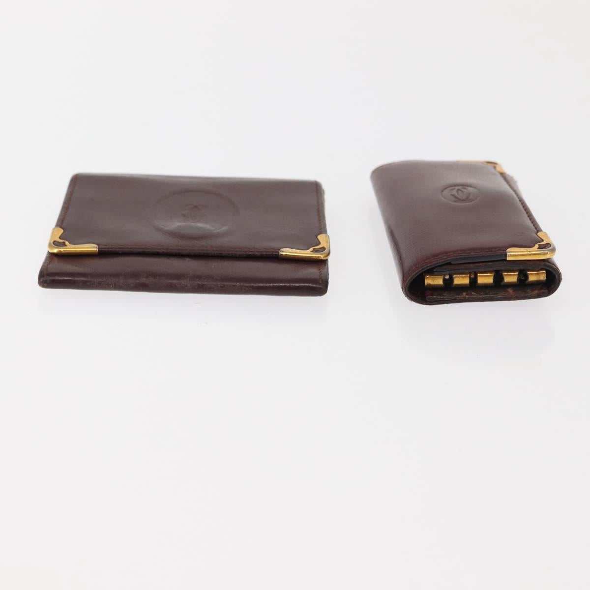 CARTIER Must Line Key Case Wallet Leather 8Set Bordeaux Black Auth bs30193