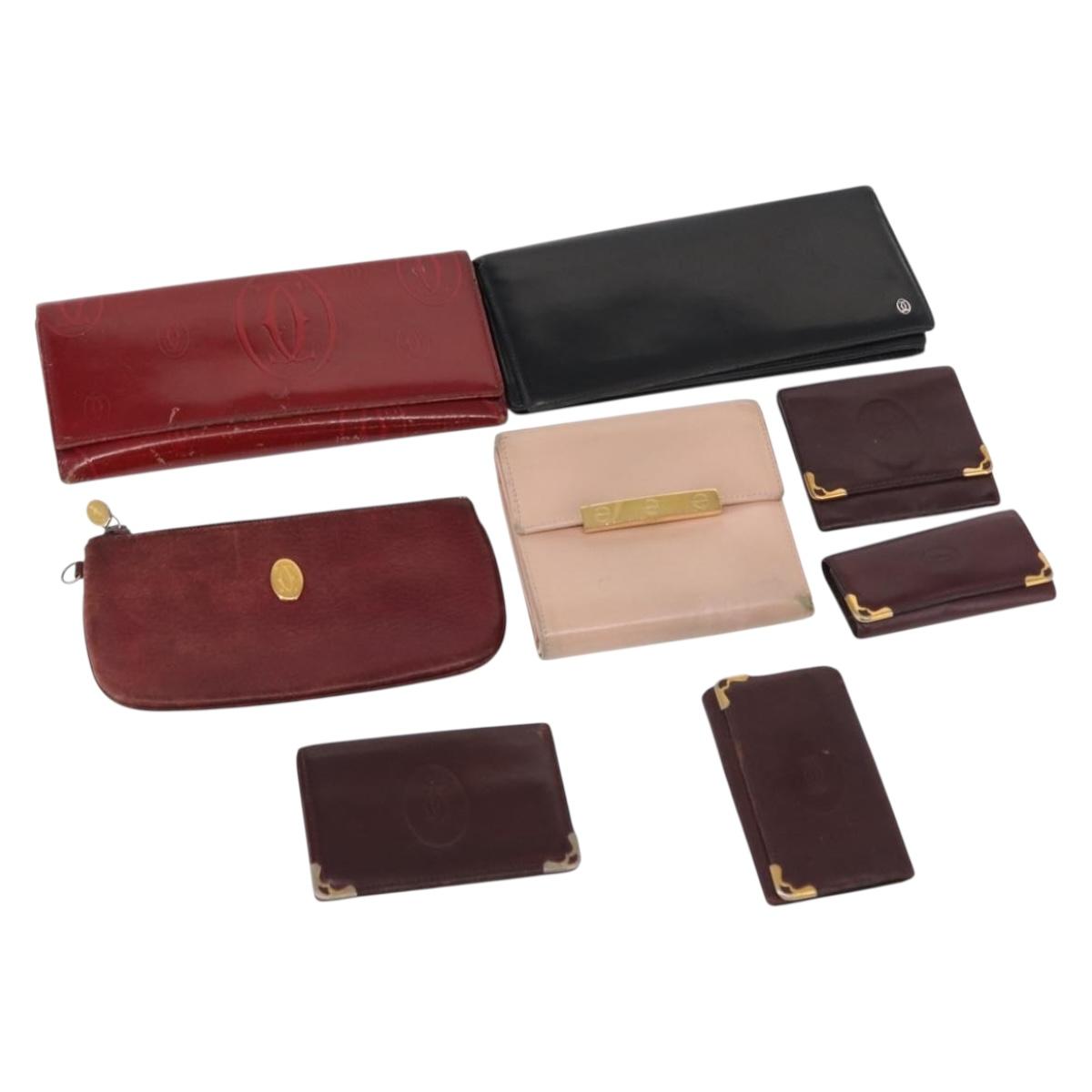 CARTIER Must Line Key Case Wallet Leather 8Set Bordeaux Black Auth bs30193