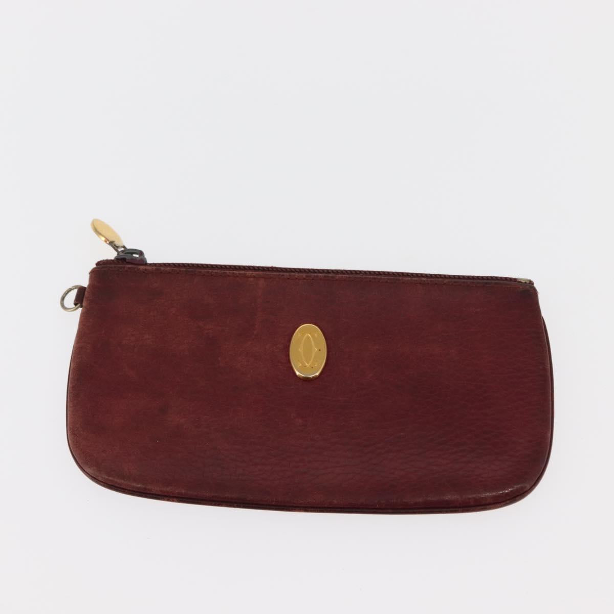 CARTIER Must Line Key Case Wallet Leather 8Set Bordeaux Black Auth bs30193