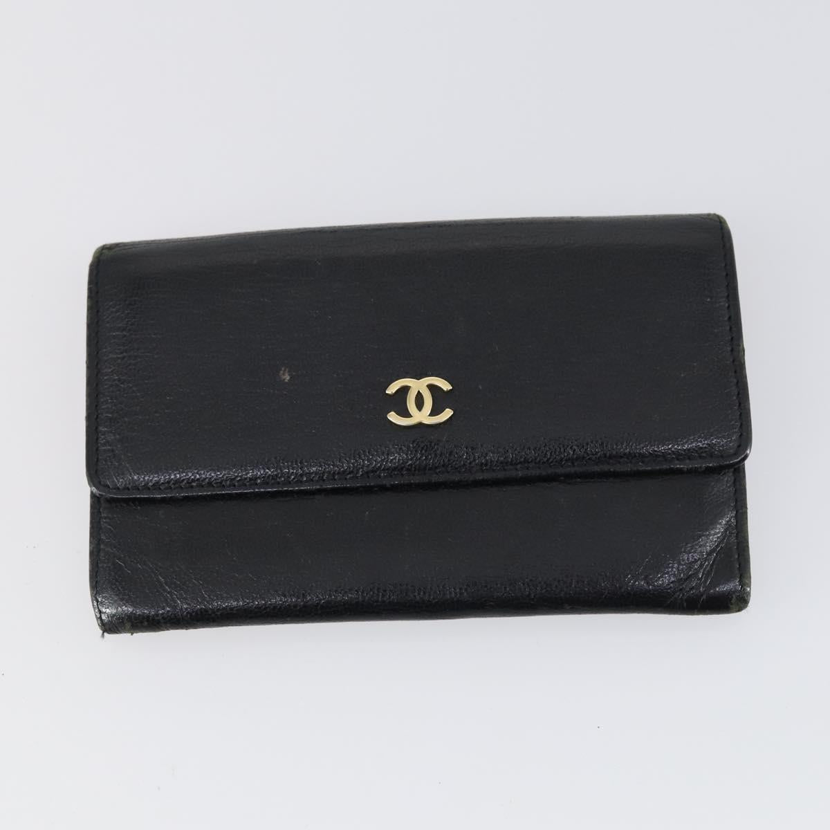 CHANEL Wallet Leather 3Set Black CC Auth bs30194