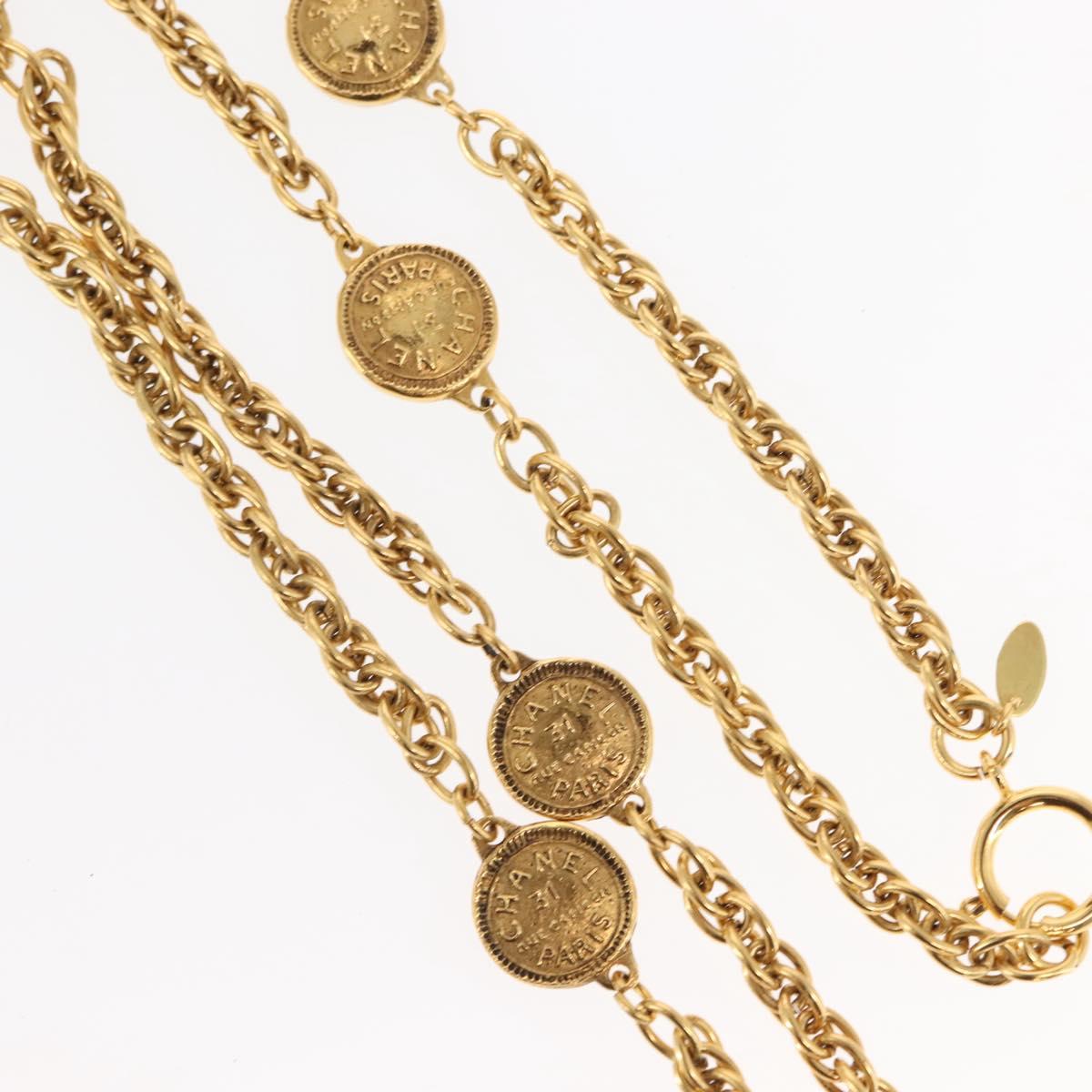 CHANEL 31RUE CAMBON Coin Necklace metal Gold CC Auth bs30205