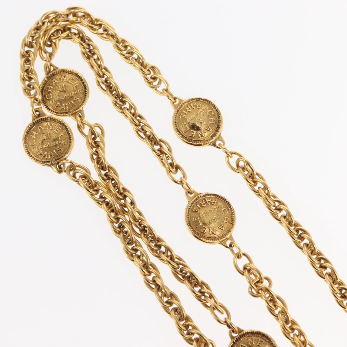 CHANEL 31RUE CAMBON Coin Necklace metal Gold CC Auth bs30205
