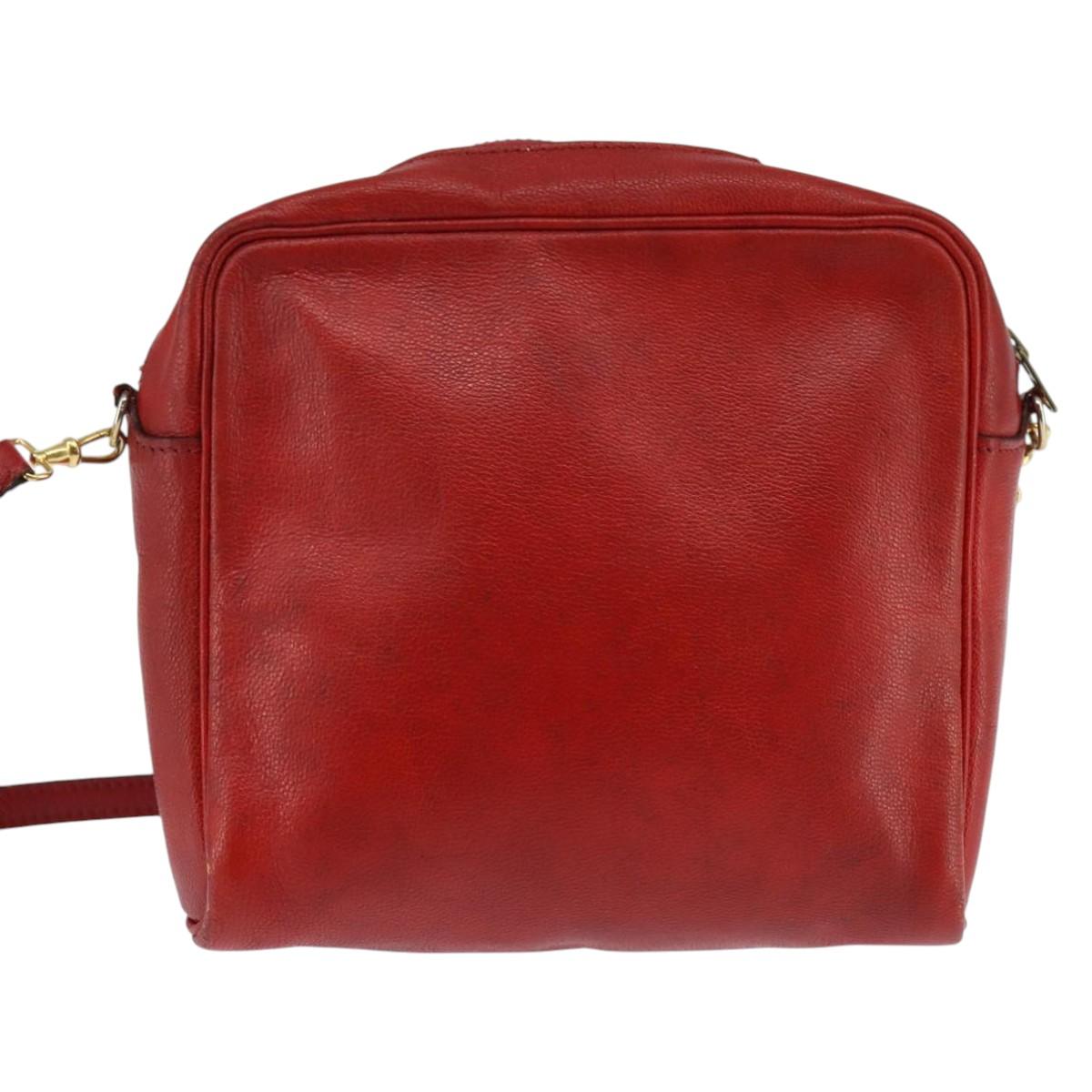 HERMES Jockey Shoulder Bag Leather Red Gold Auth bs30207
