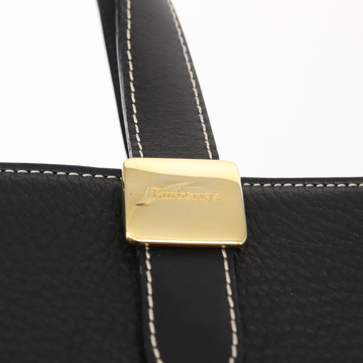 Burberrys Nova Check Tote Bag Leather Black Gold Auth bs30209