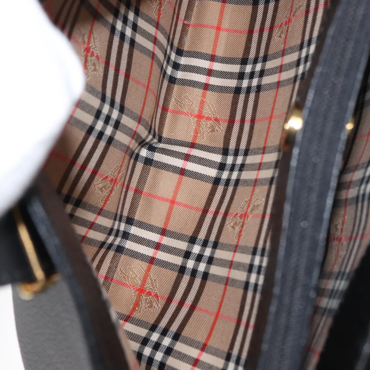 Burberrys Nova Check Tote Bag Leather Black Gold Auth bs30209