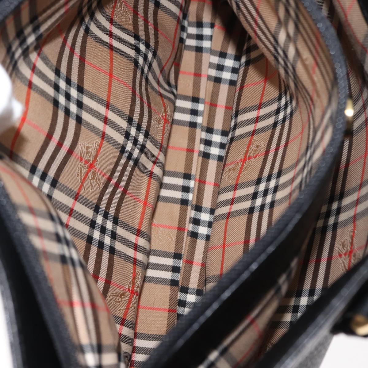 Burberrys Nova Check Tote Bag Leather Black Gold Auth bs30209