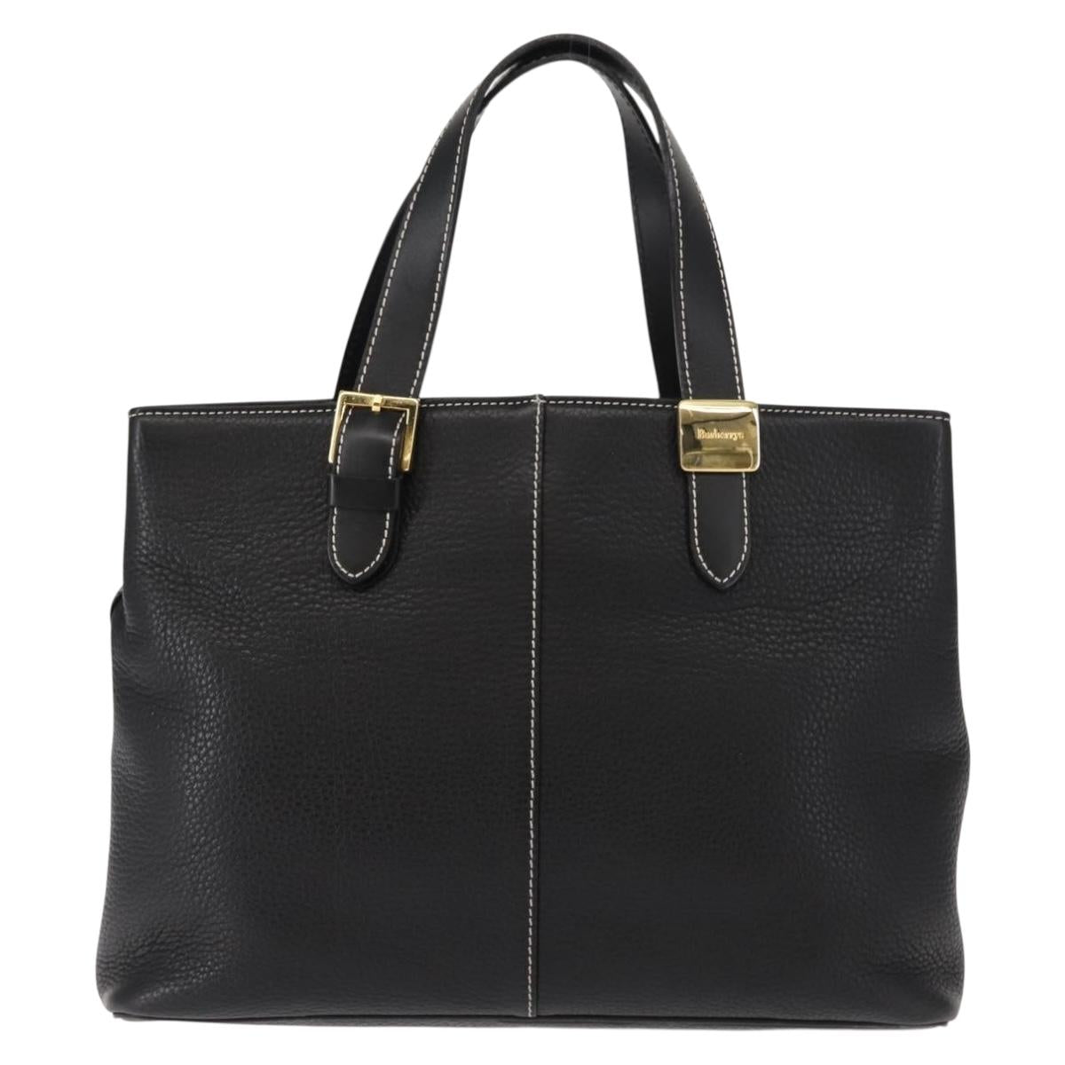 Burberrys Nova Check Tote Bag Leather Black Gold Auth bs30209