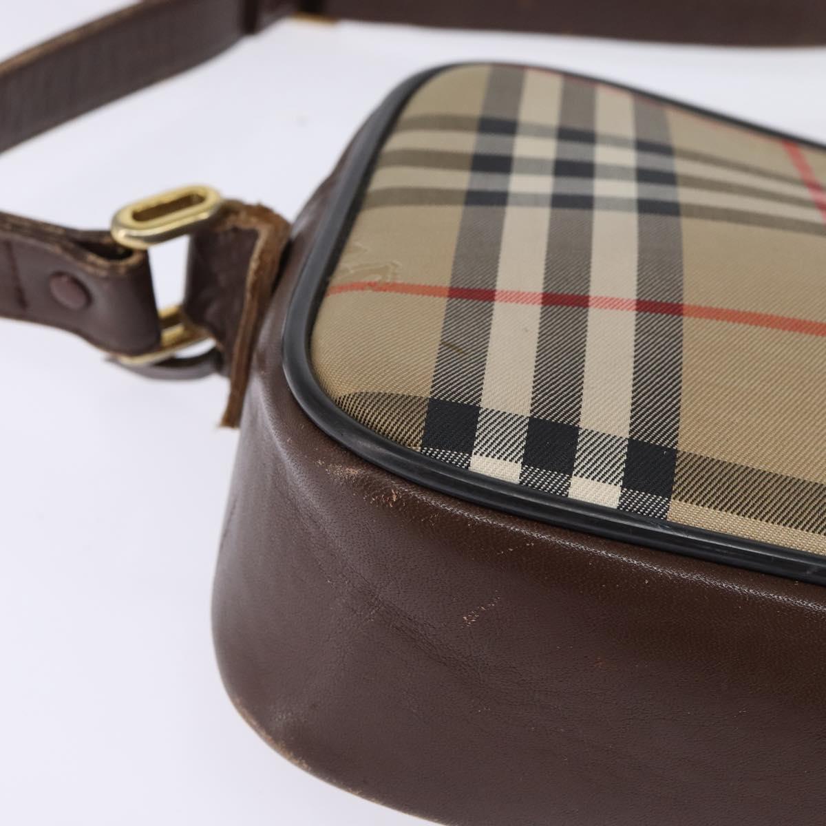 Burberrys Nova Check Shoulder Bag Leather Beige Gold Auth bs30210