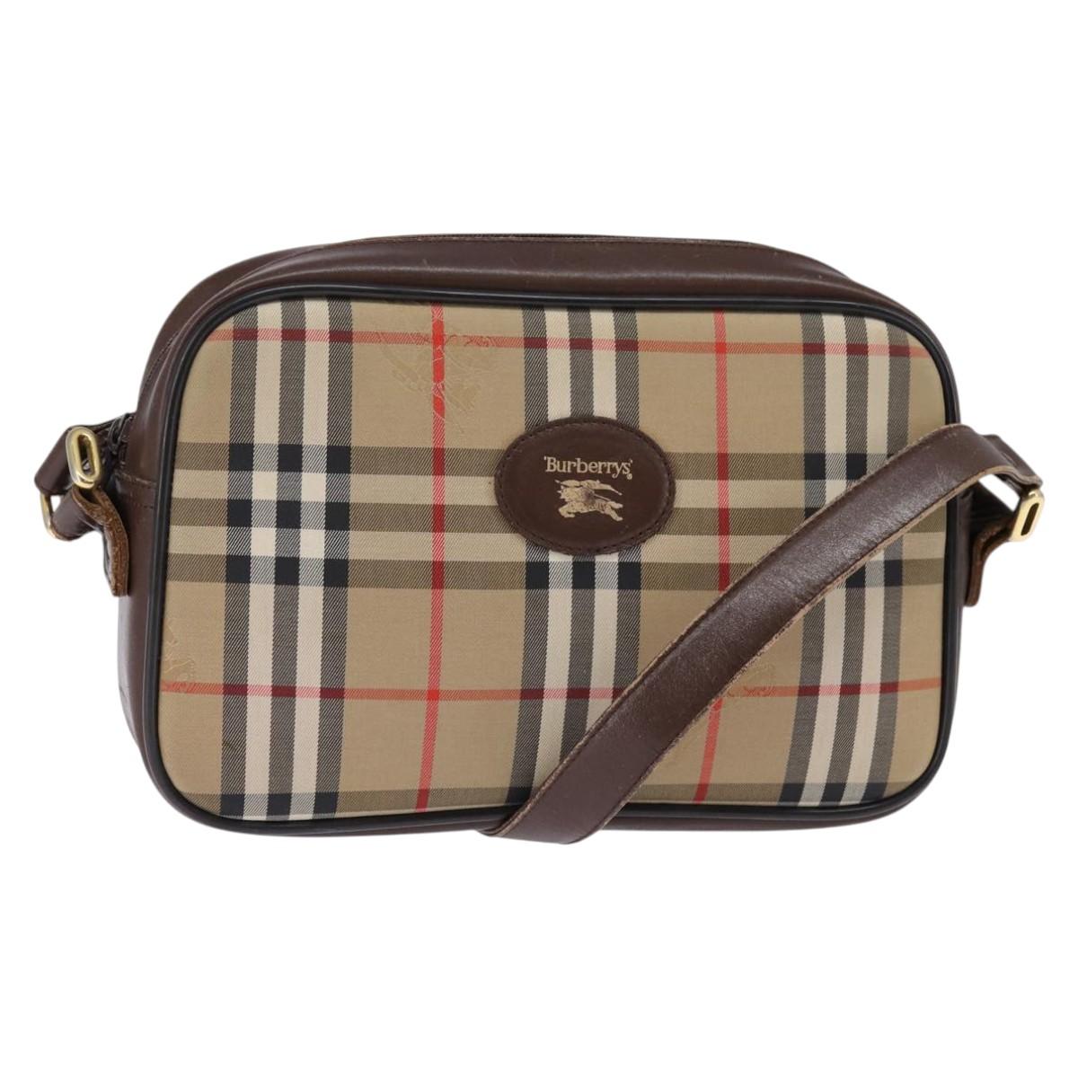 Burberrys Nova Check Shoulder Bag Leather Beige Gold Auth bs30210