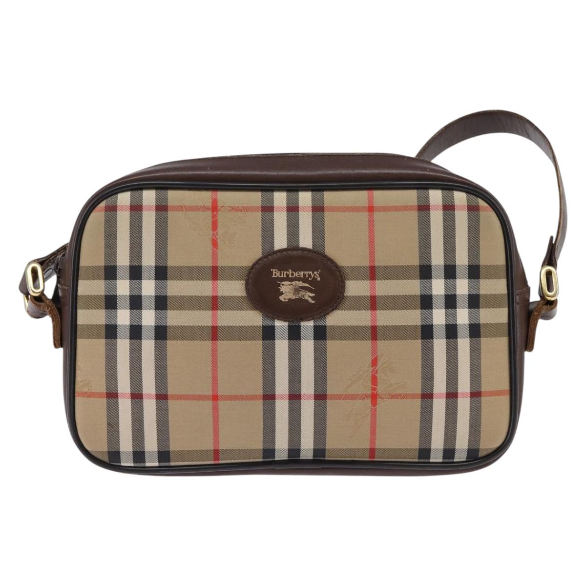 Burberrys Nova Check Shoulder Bag Leather Beige Gold Auth bs30210