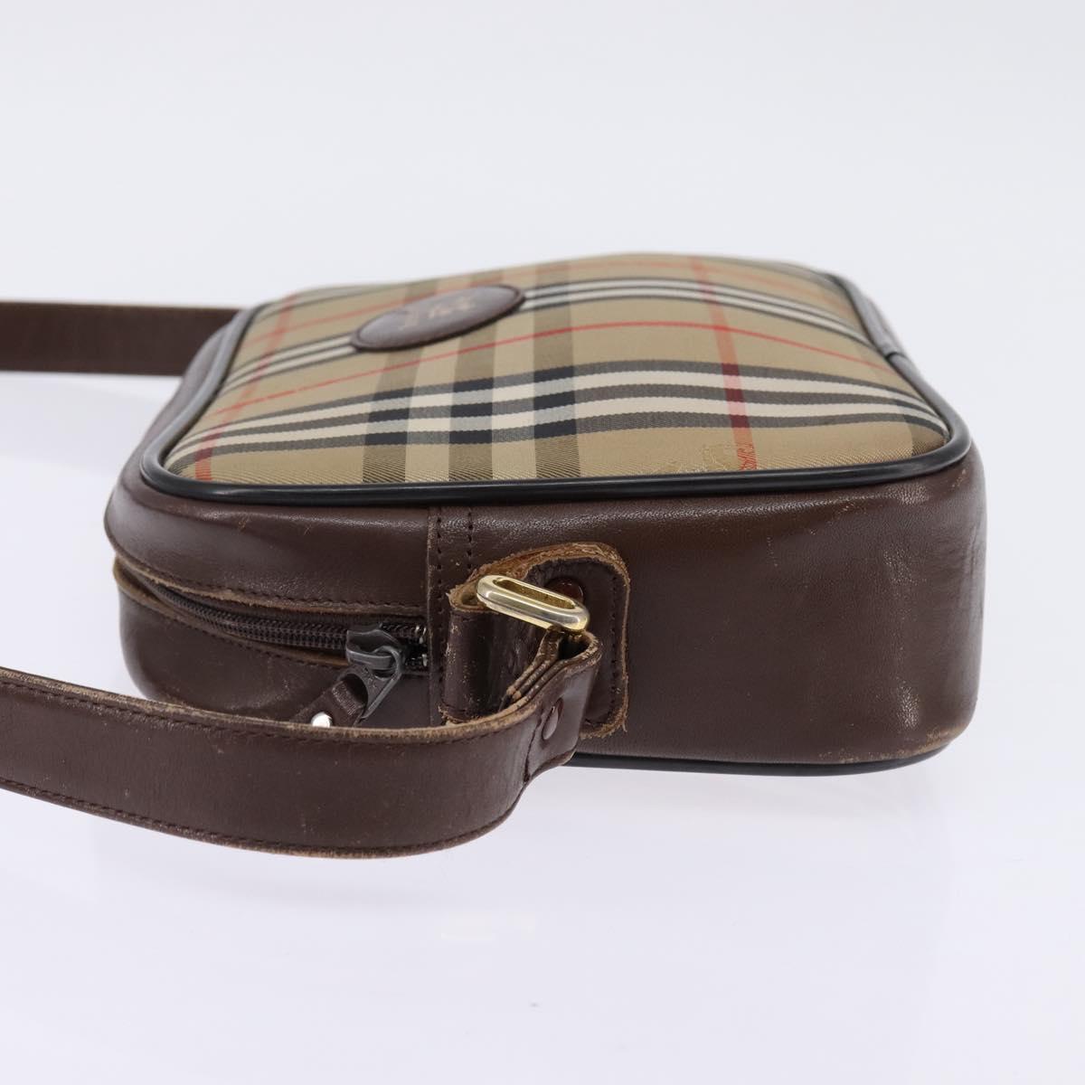 Burberrys Nova Check Shoulder Bag Leather Beige Gold Auth bs30210