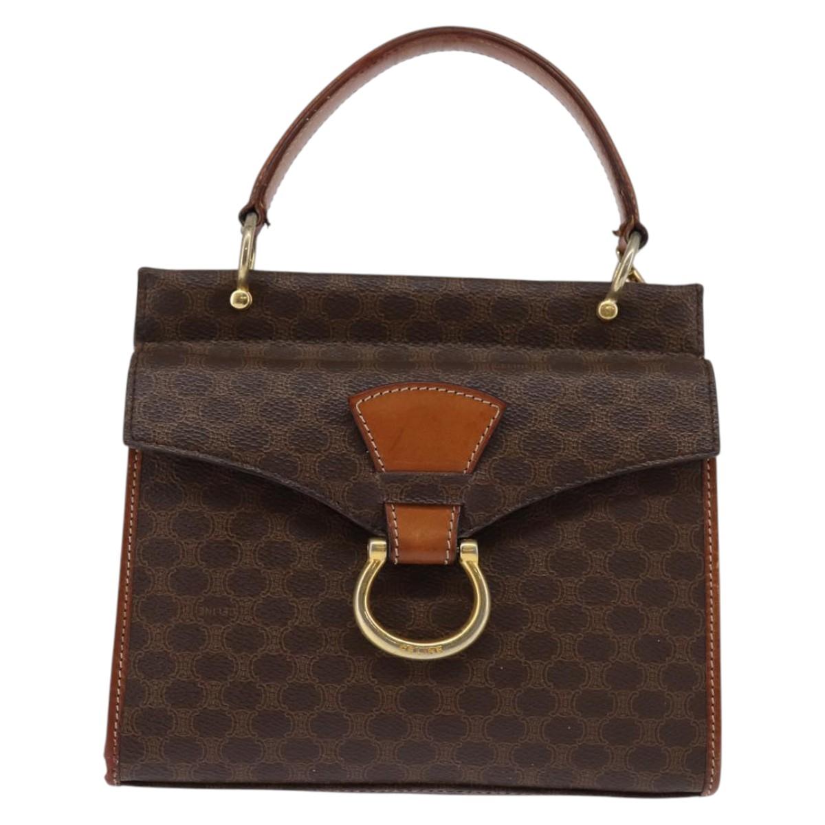 CELINE Macadam Canvas Shoulder Bag PVC Leather 2way Brown Gold Auth bs30213