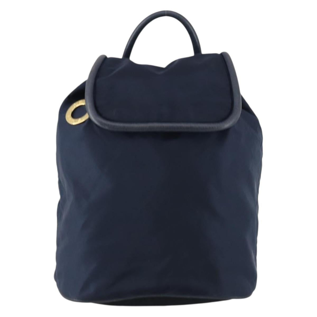 CELINE Circle Backpack Nylon Navy Gold Auth bs30214