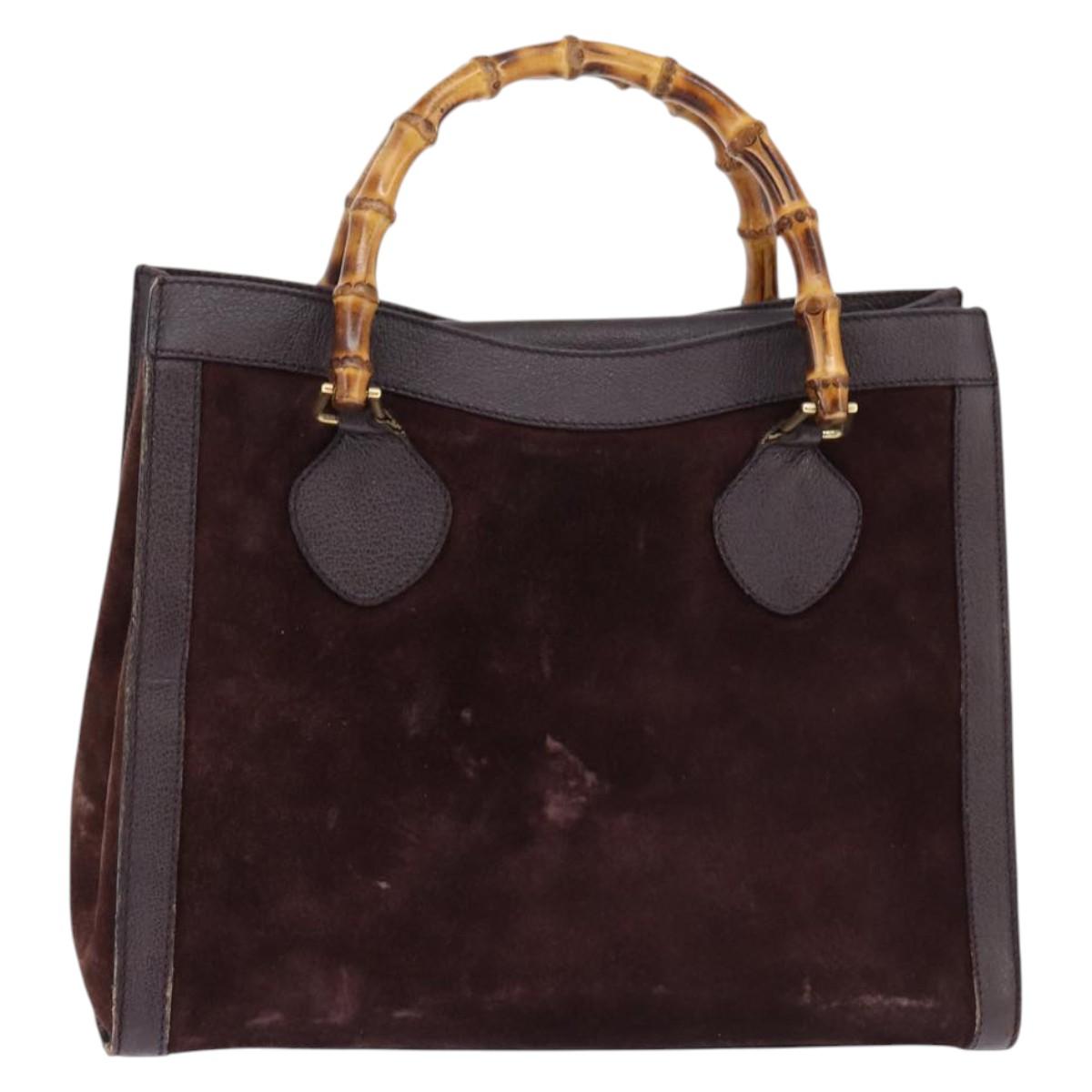 GUCCI Diana Bamboo Hand Bag Leather Suede Brown Gold 002 1095 0260 Auth bs30218