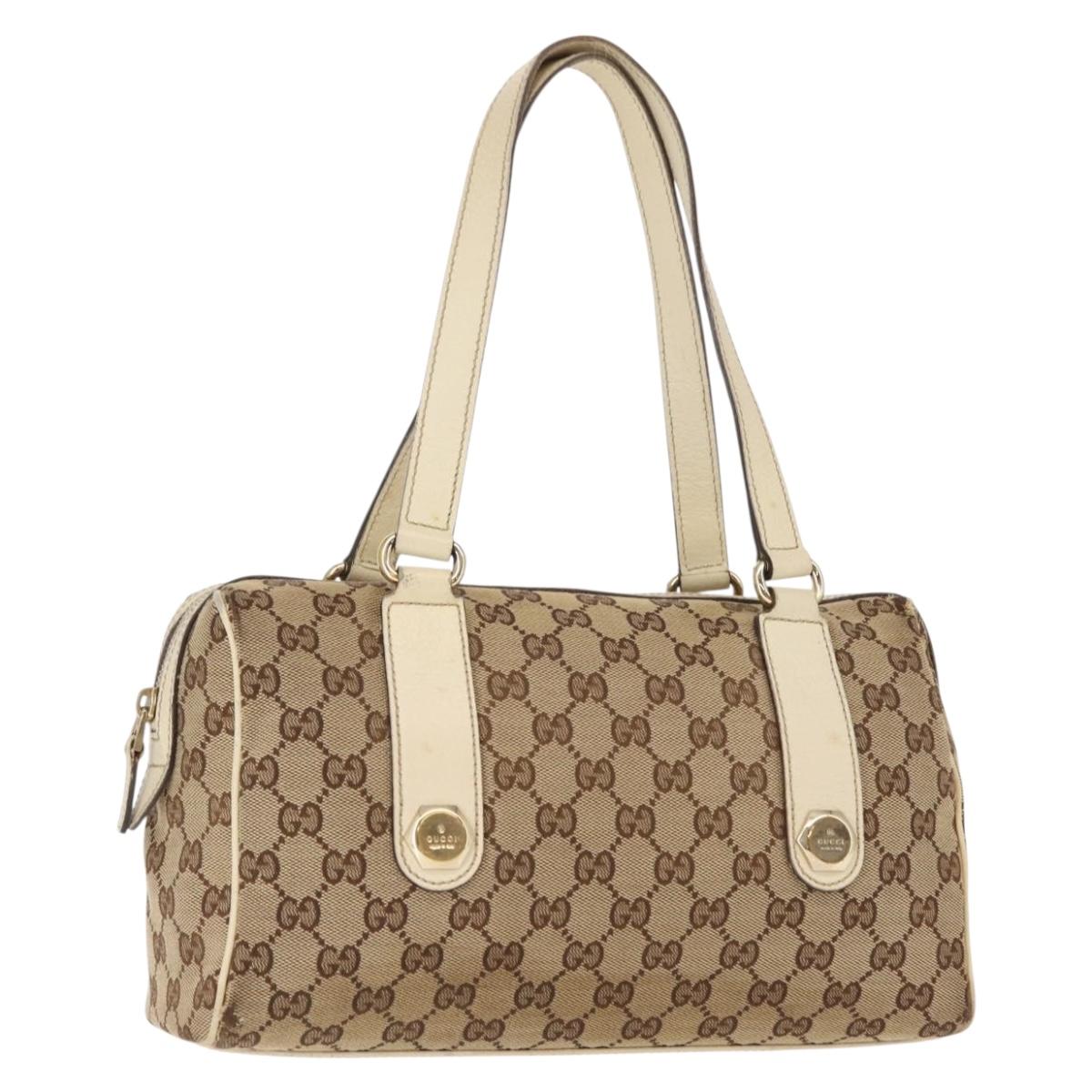 GUCCI GG Canvas Mini Boston Bag Beige Gold 152457 Auth bs30219