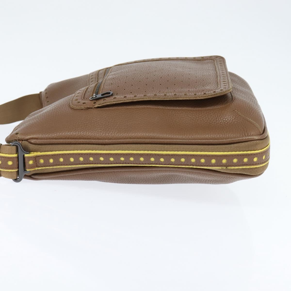 BOTTEGA VENETA Shoulder Bag Punching leather Brown Gold Auth bs30220