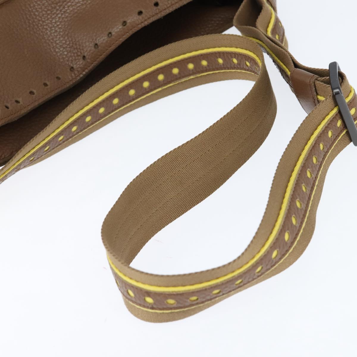 BOTTEGA VENETA Shoulder Bag Punching leather Brown Gold Auth bs30220