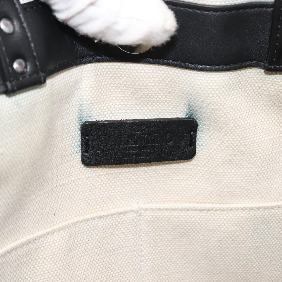 VALENTINO Studs Tote Bag Canvas White Silver Auth bs30222