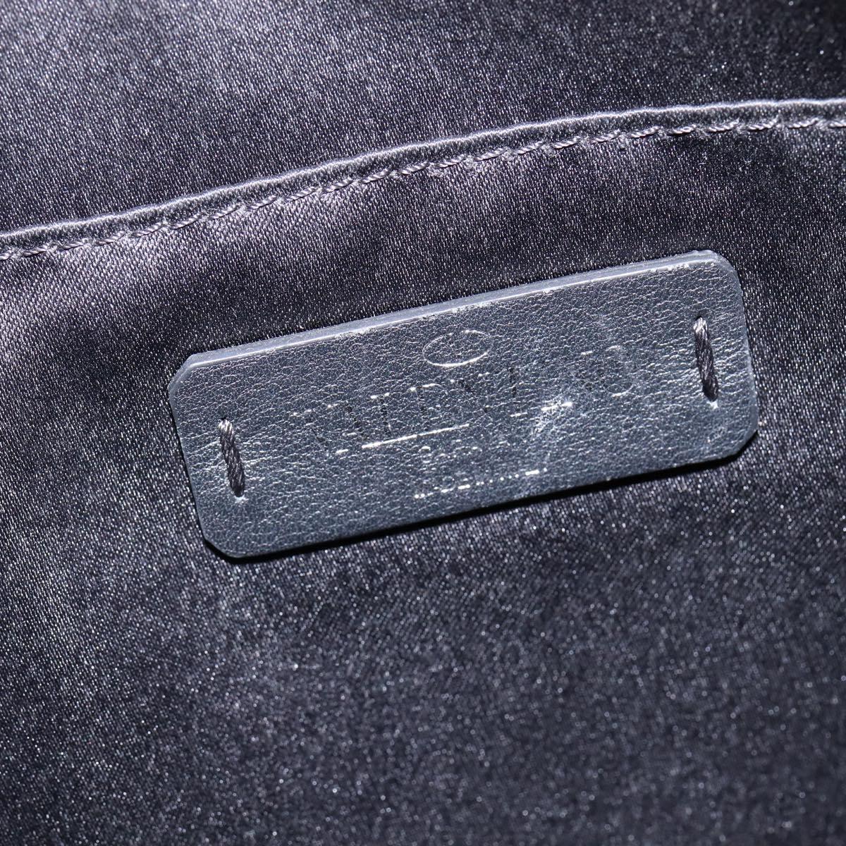 VALENTINO Clutch Bag Leather Black Silver Auth bs30223