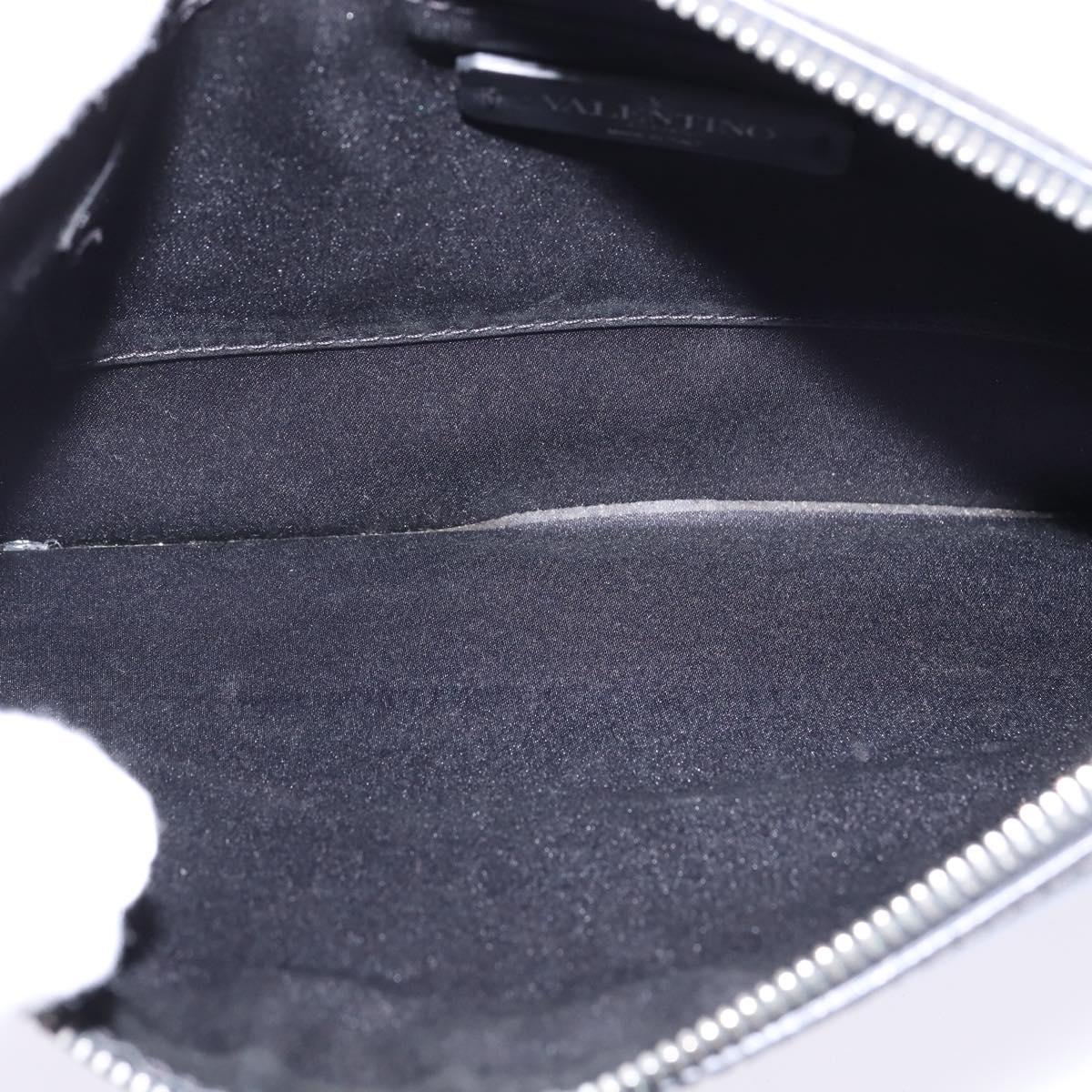 VALENTINO Clutch Bag Leather Black Silver Auth bs30223