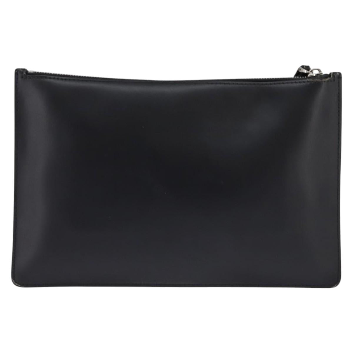 VALENTINO Clutch Bag Leather Black Silver Auth bs30223