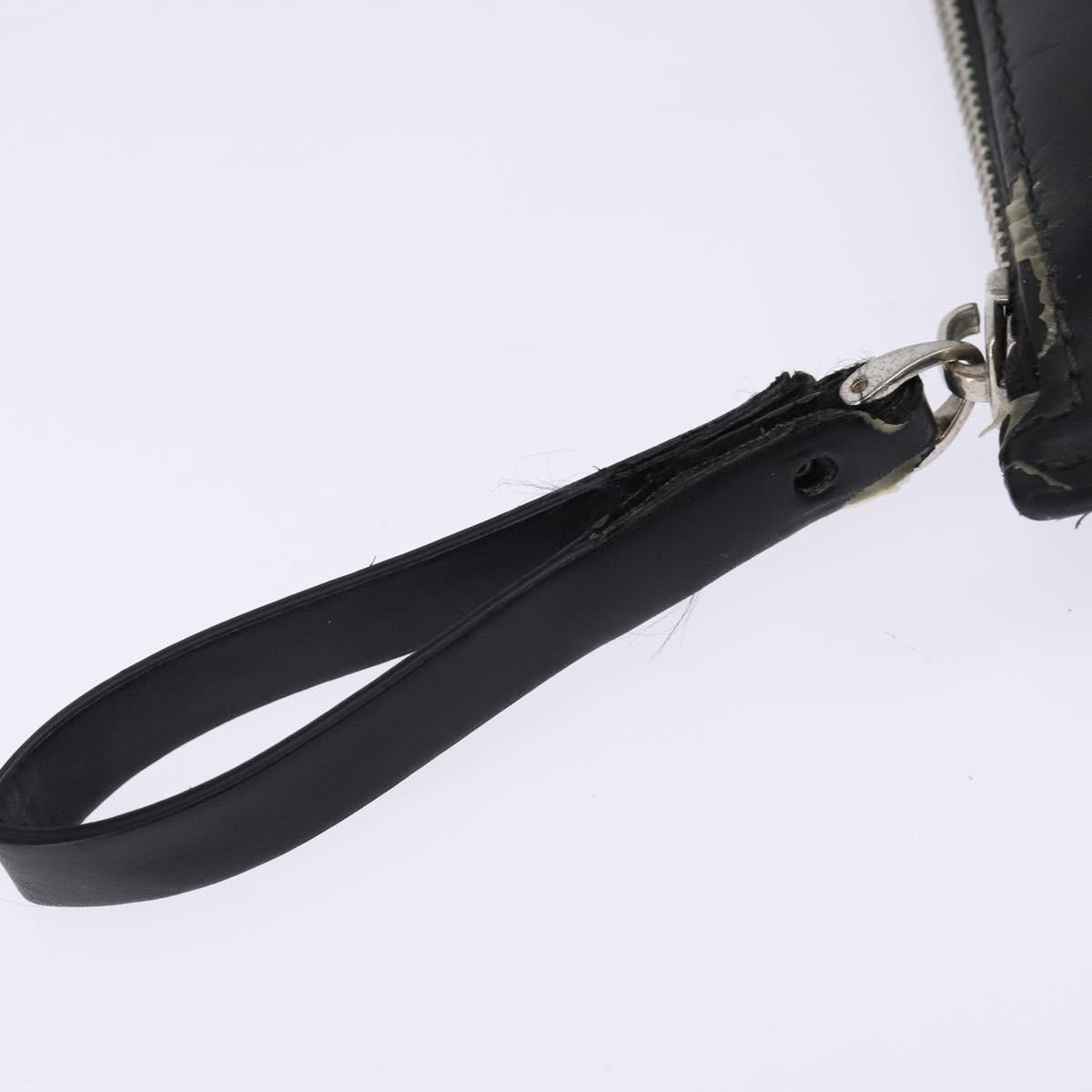 VALENTINO Clutch Bag Leather Black Silver Auth bs30223