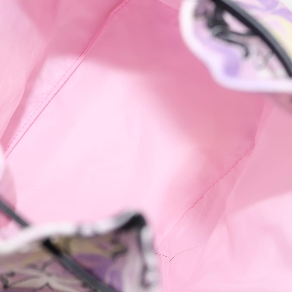 Miu Miu Madras Cat Drawstring Pouch Canvas Pink Silver Auth bs30224