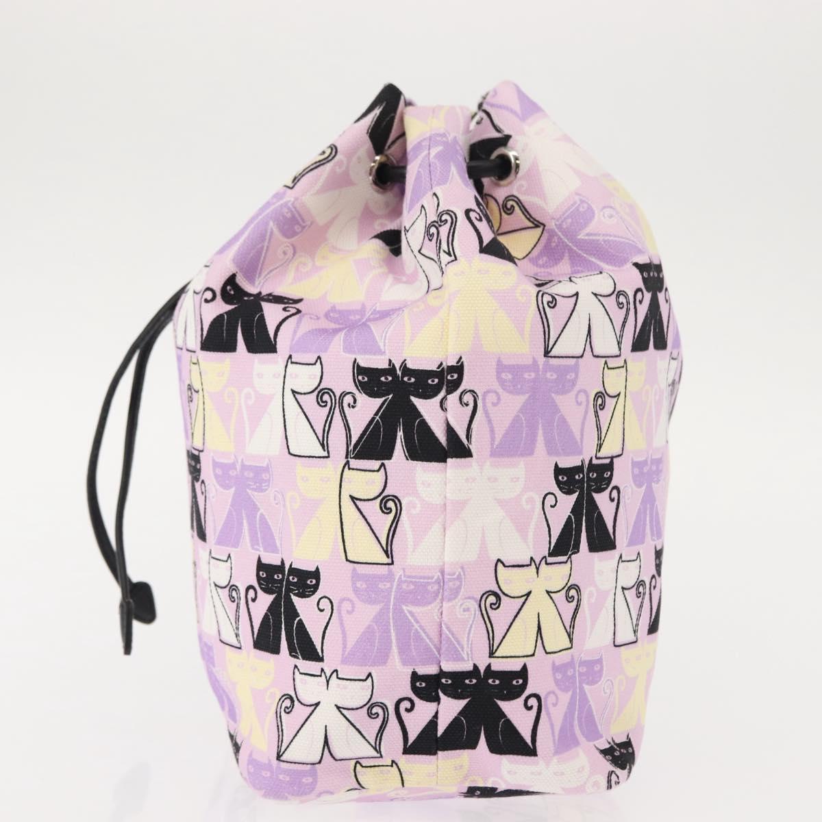 Miu Miu Madras Cat Drawstring Pouch Canvas Pink Silver Auth bs30224