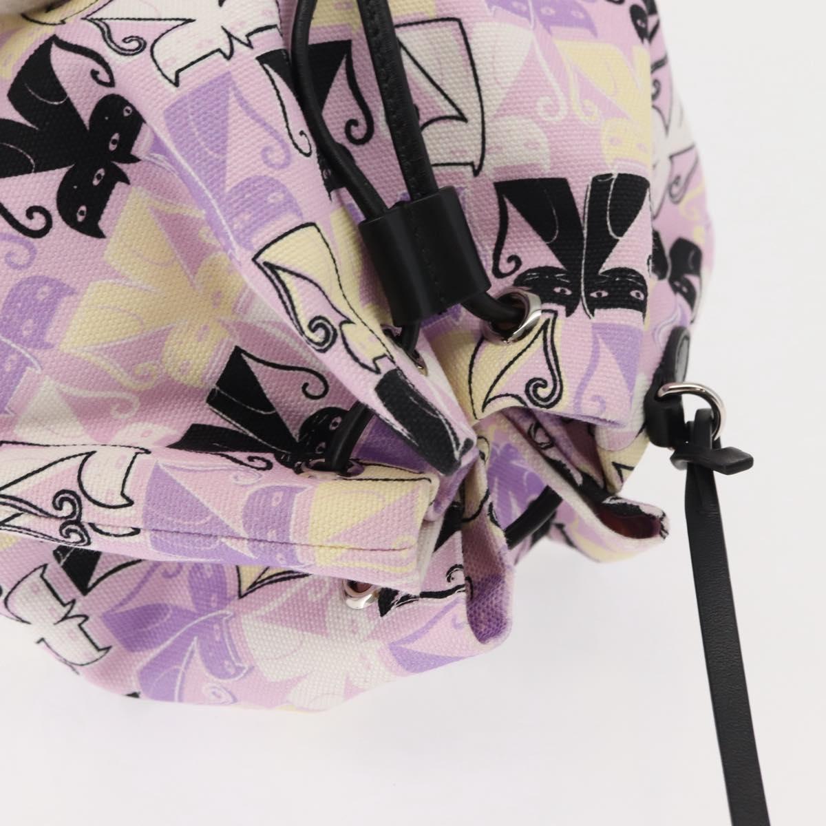 Miu Miu Madras Cat Drawstring Pouch Canvas Pink Silver Auth bs30224