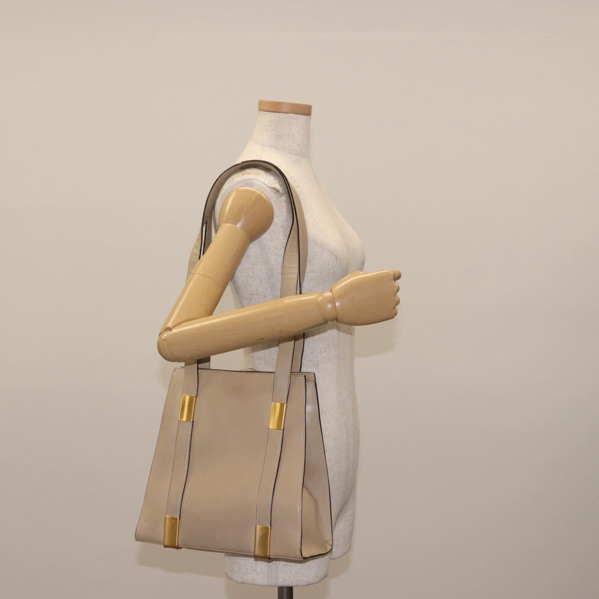 CELINE Shoulder Bag Leather Beige Gold Auth bs30225