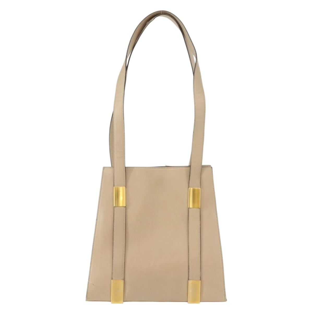 CELINE Shoulder Bag Leather Beige Gold Auth bs30225