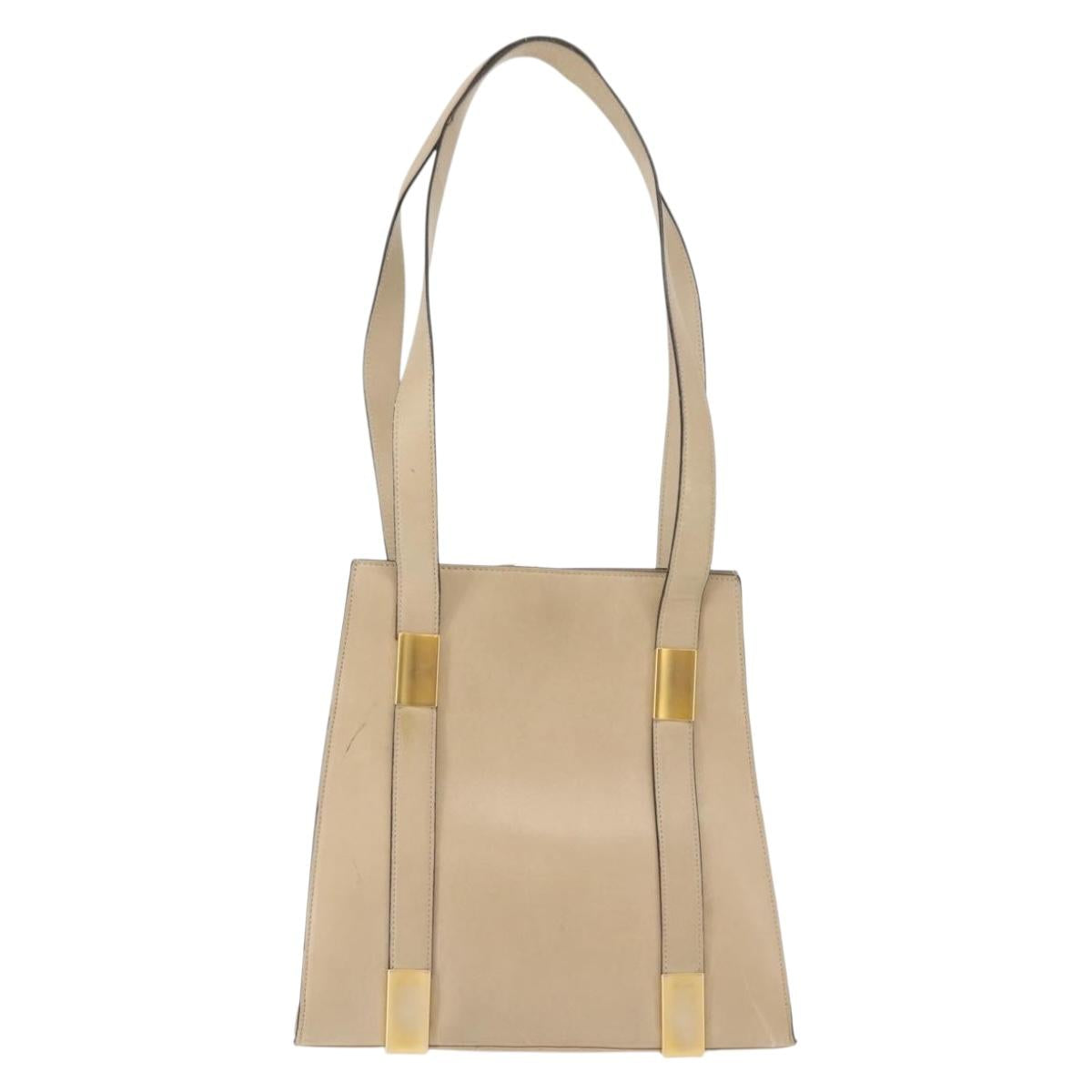 CELINE Shoulder Bag Leather Beige Gold Auth bs30225