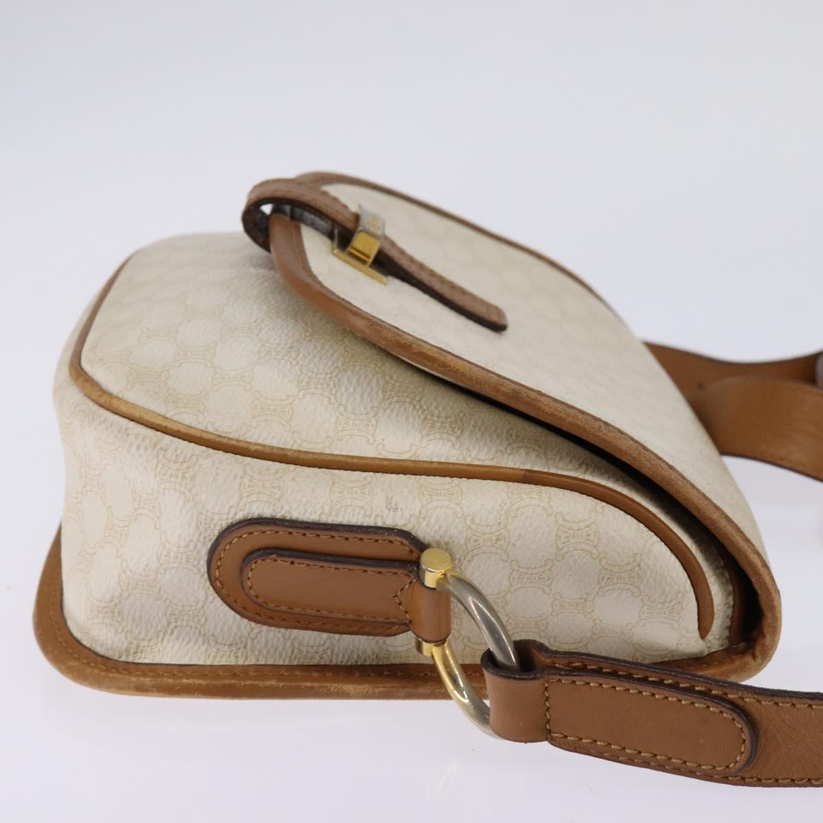 CELINE Macadam Canvas Shoulder Bag PVC Leather White Gold Auth bs30227