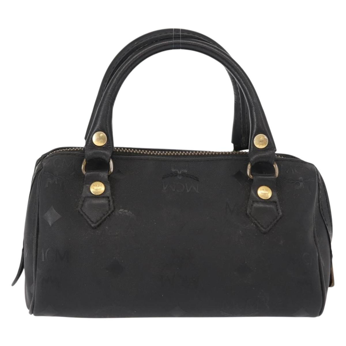 MCM Vicetos Logogram Mini Hand Bag PVC Leather Black Gold Auth bs30228