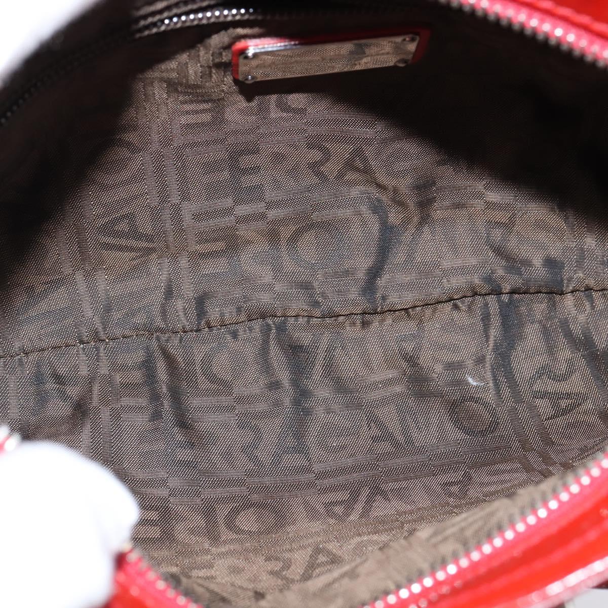 Salvatore Ferragamo Gancini Marissa Bag Patent leather Red Silver Auth bs30235