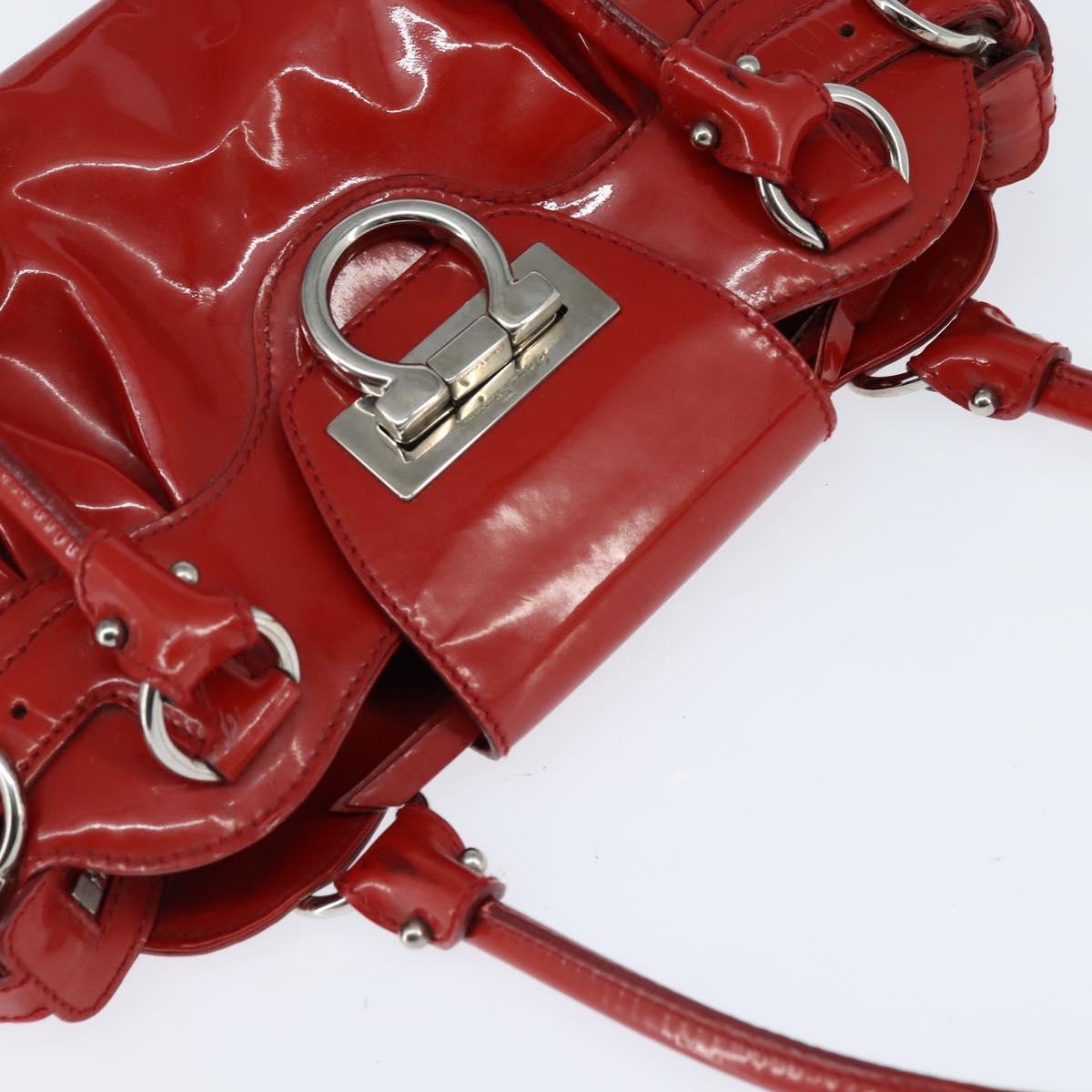 Salvatore Ferragamo Gancini Marissa Bag Patent leather Red Silver Auth bs30235