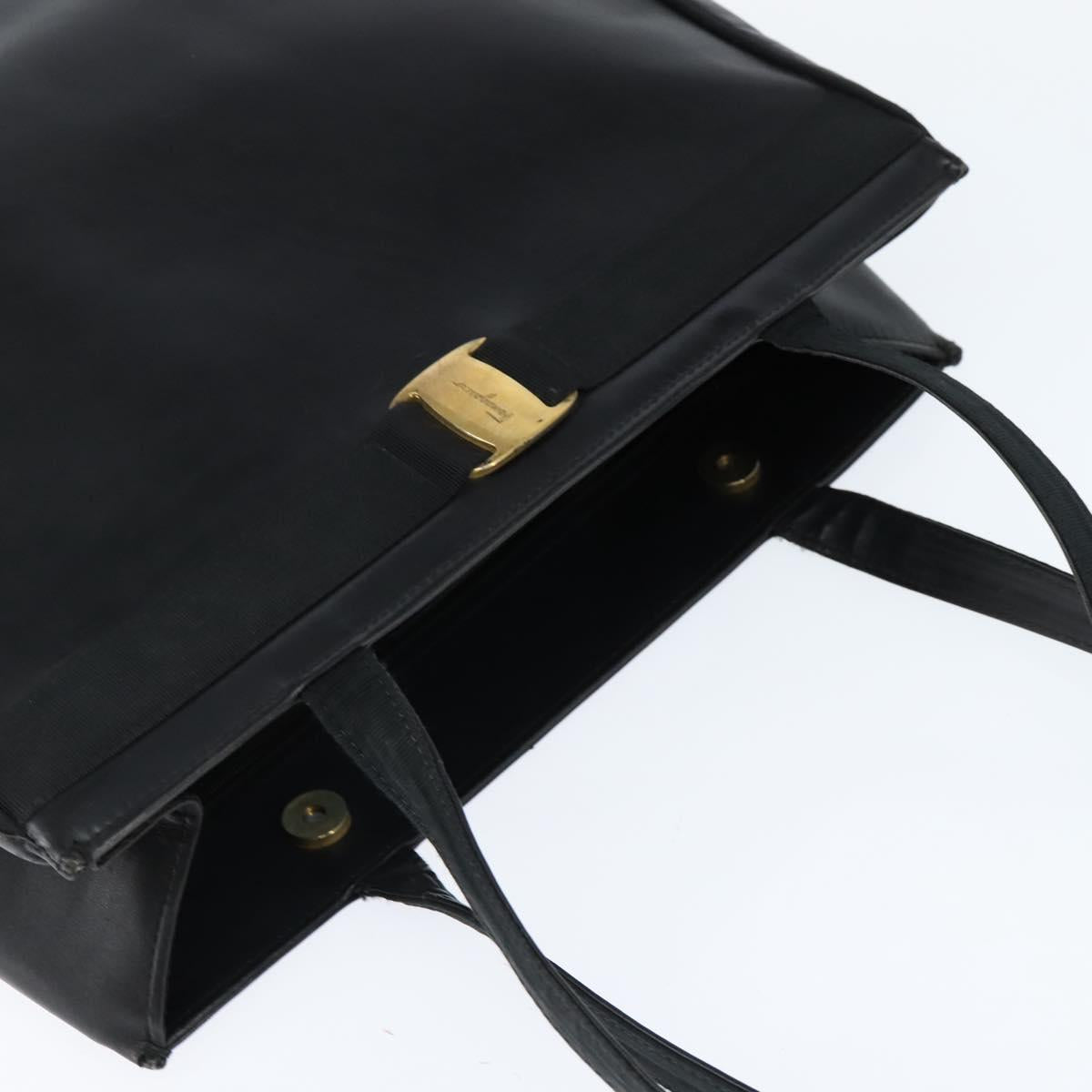 Salvatore Ferragamo Vala Tote Bag Leather Black Gold Auth bs30236
