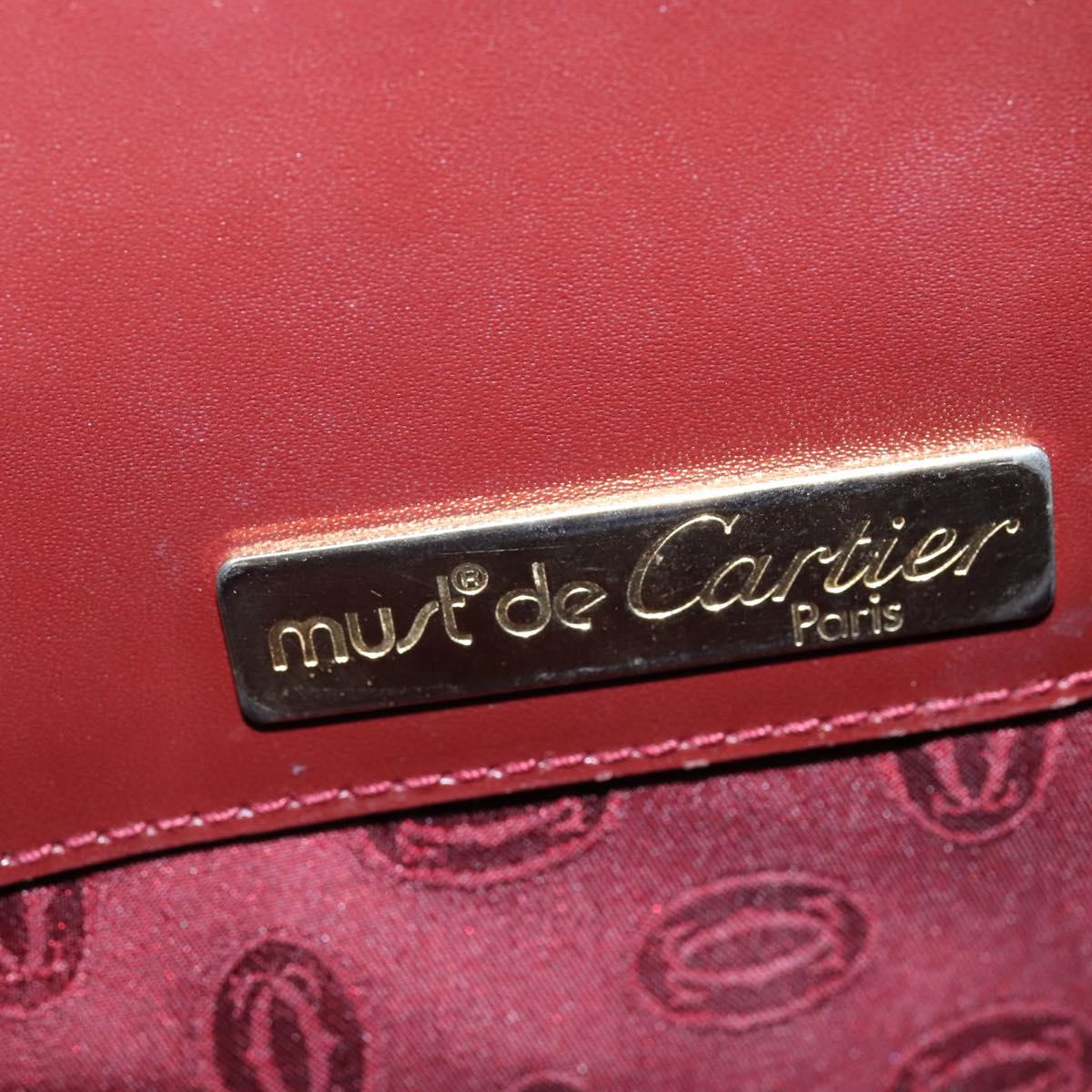 CARTIER Must Line Shoulder Bag Leather Bordeaux Gold Auth bs30238