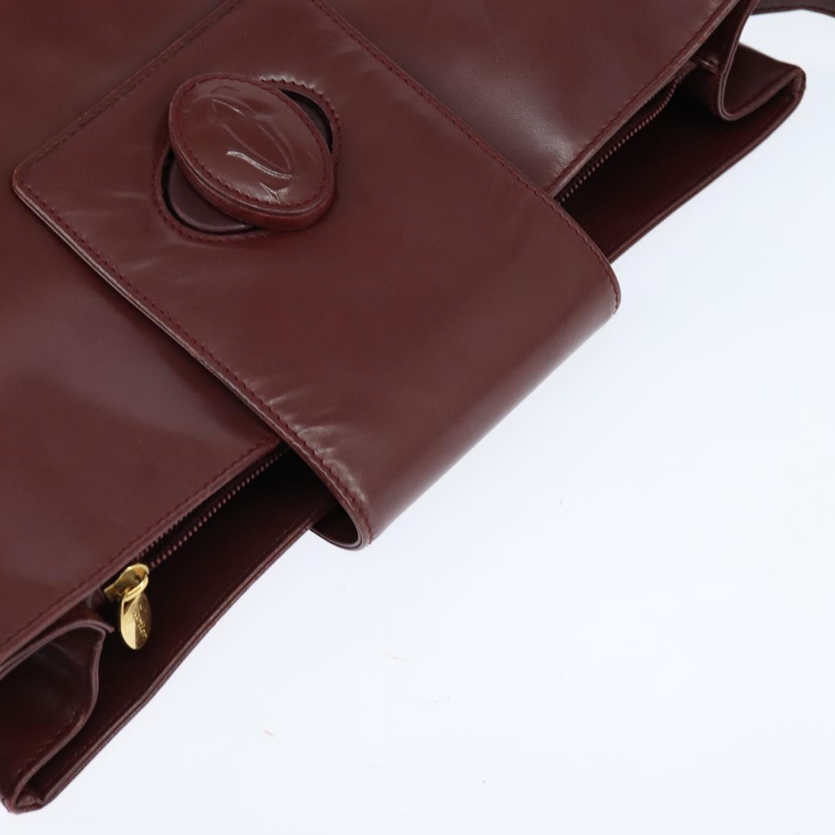 CARTIER Must Line Shoulder Bag Leather Bordeaux Gold Auth bs30238