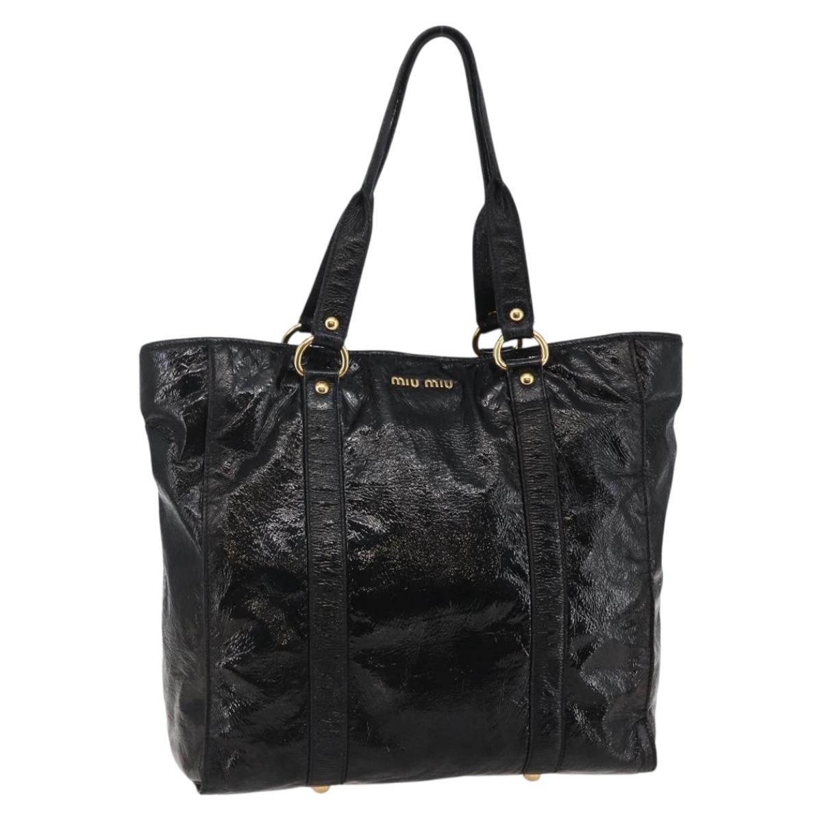 Miu Miu Tote Bag Patent leather Black Gold Auth bs30239