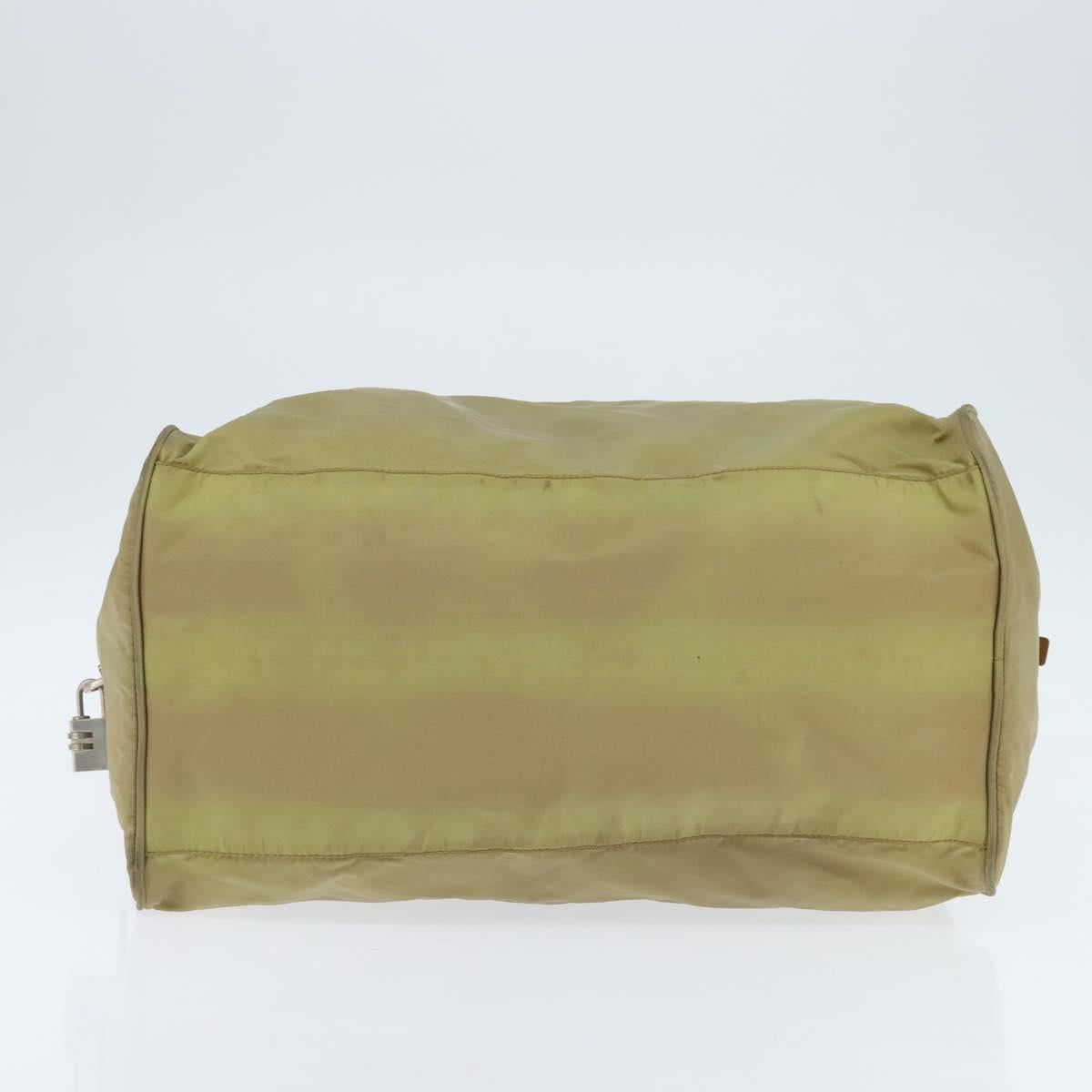 PRADA Boston Bag Nylon Beige Silver Auth bs30240